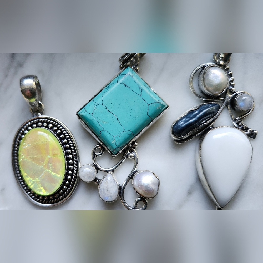 Large Pendant Bundle Sterling Plated Stamped - Picture 3 of 6